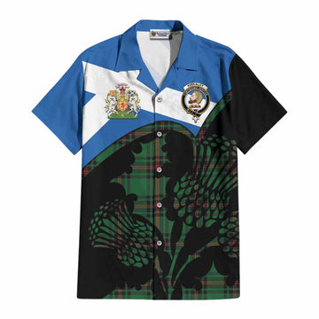 Kirkaldy Tartan Family Crest Cotton Hawaiian Shirt Scotland Thistle Floral Flag Style