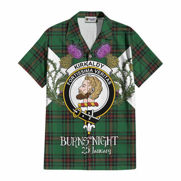 Kirkaldy Tartan Family Crest Cotton Hawaiian Shirt Scottish Burns Night Thistle Floral