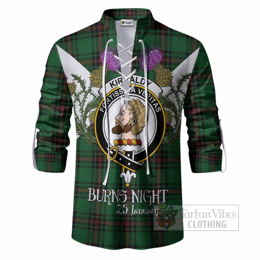 Kirkaldy Tartan Family Crest Ghillie Shirt Scottish Burns Night Thistle Floral
