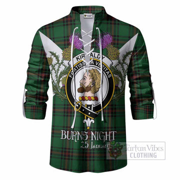 Kirkaldy Tartan Family Crest Ghillie Shirt Scottish Burns Night Thistle Floral