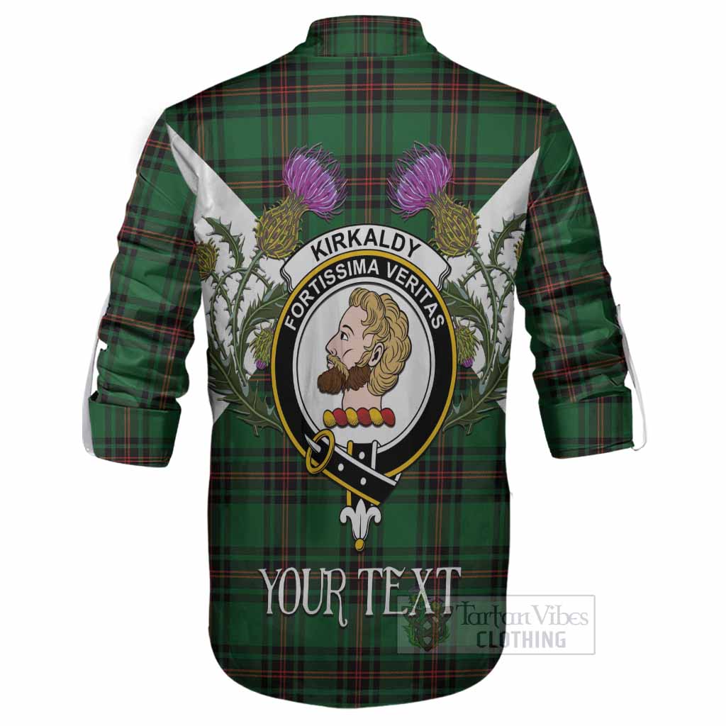 Kirkaldy Tartan Family Crest Ghillie Shirt Scottish Burns Night Thistle Floral