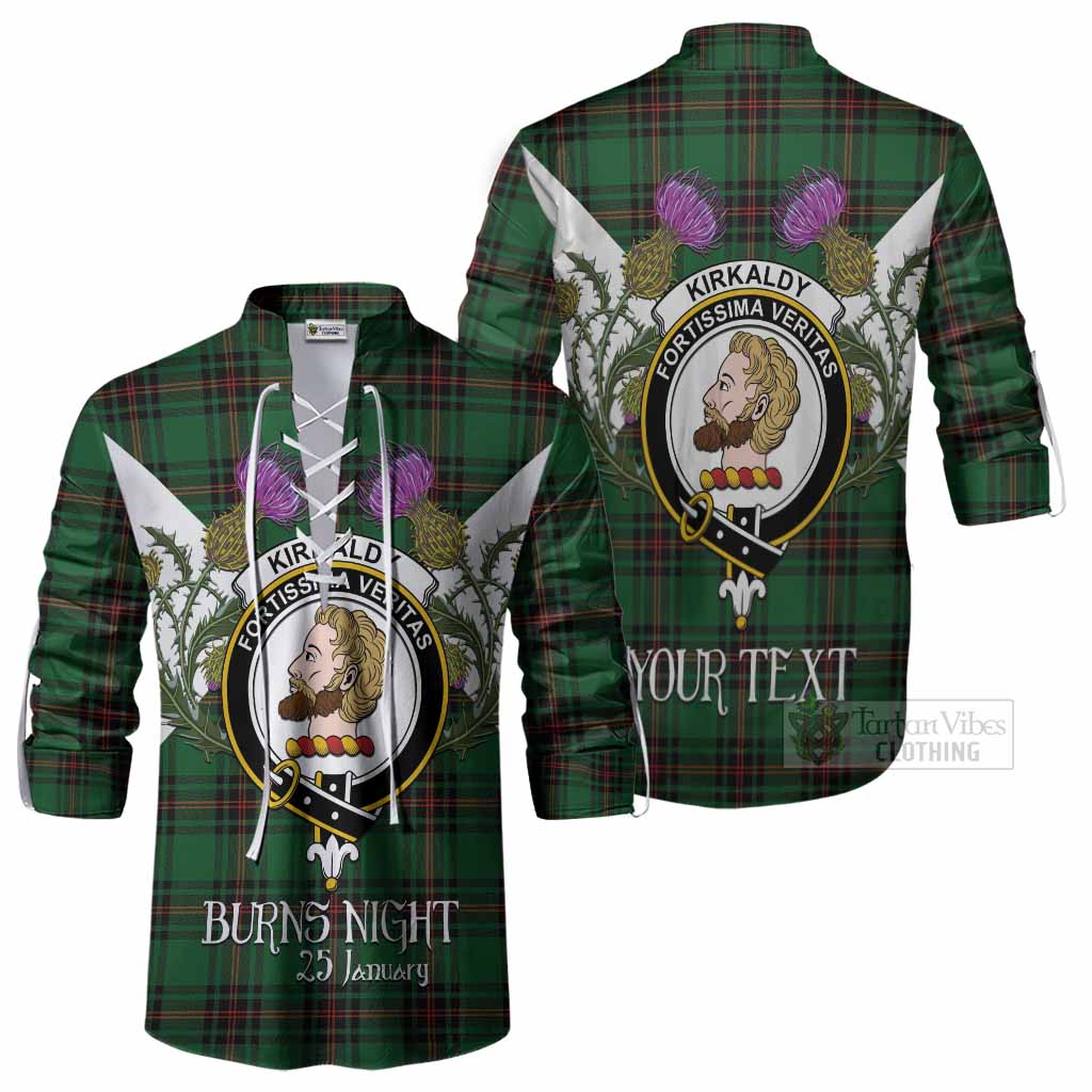 Kirkaldy Tartan Family Crest Ghillie Shirt Scottish Burns Night Thistle Floral