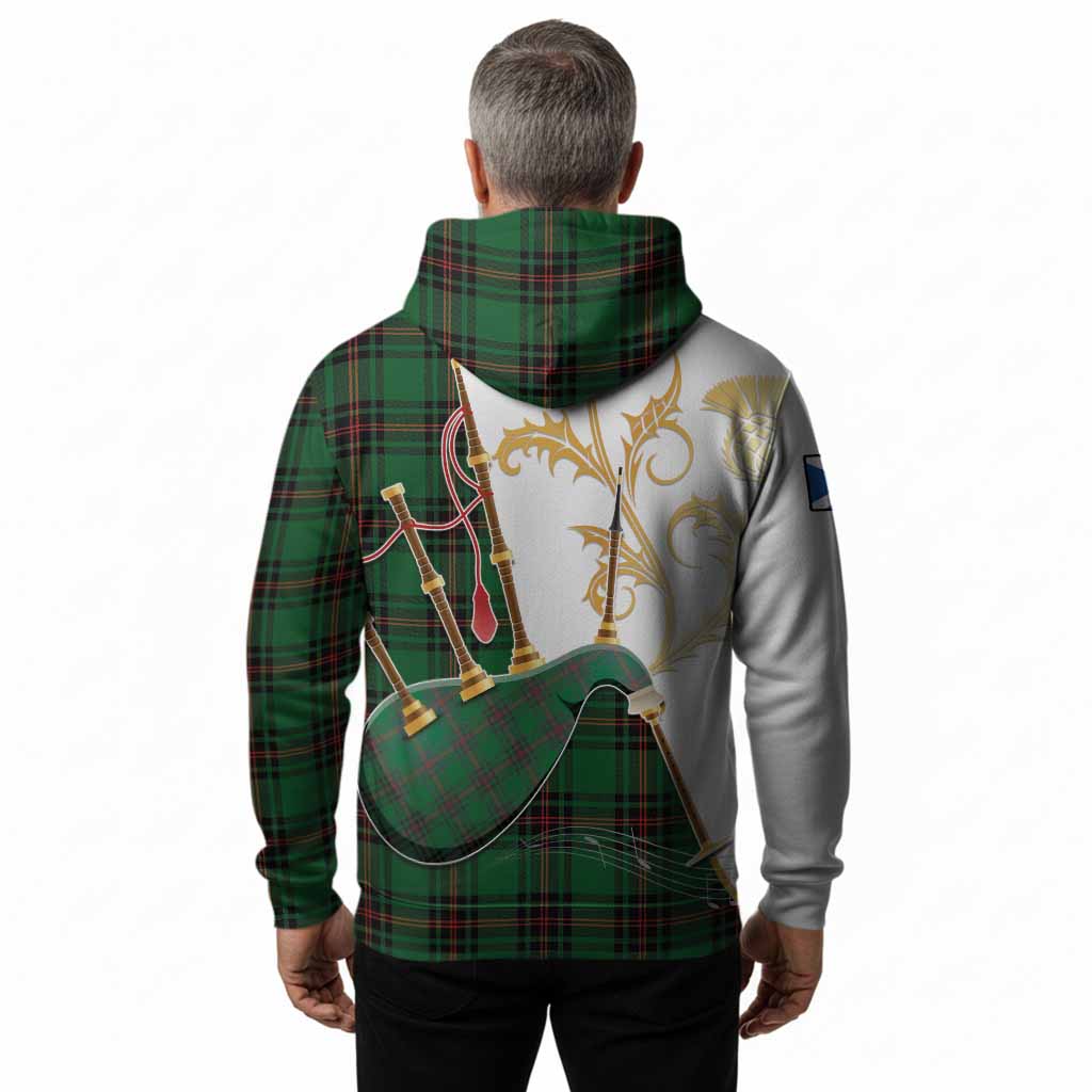 Kirkaldy Tartan Family Crest Hoodie Bagpipes with Scottish Thistle