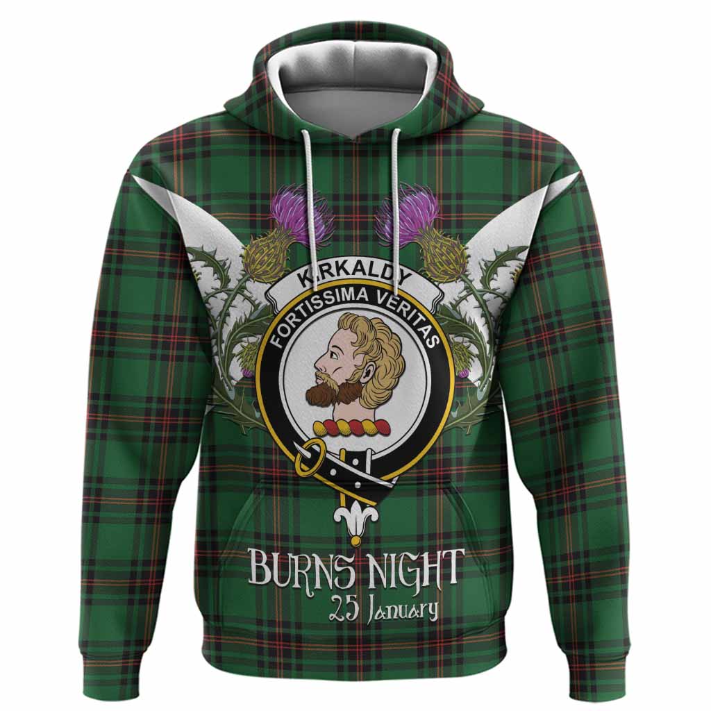 Kirkaldy Tartan Family Crest Hoodie Scottish Burns Night Thistle Floral