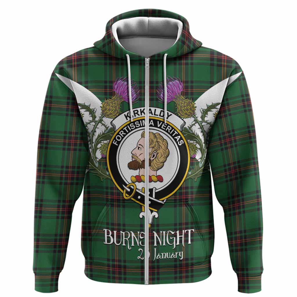 Kirkaldy Tartan Family Crest Hoodie Scottish Burns Night Thistle Floral