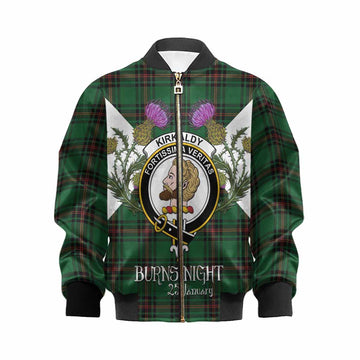Kirkaldy Tartan Family Crest Kid Bomber Jacket Scottish Burns Night Thistle Floral