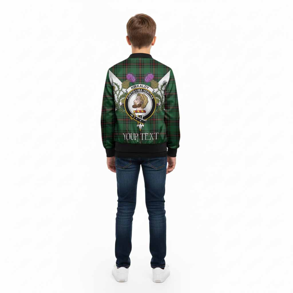 Kirkaldy Tartan Family Crest Kid Bomber Jacket Scottish Burns Night Thistle Floral