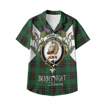 Kirkaldy Tartan Family Crest Kid Hawaiian Shirt Scottish Burns Night Thistle Floral