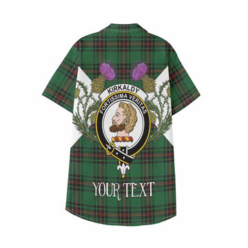 Kirkaldy Tartan Family Crest Kid Hawaiian Shirt Scottish Burns Night Thistle Floral