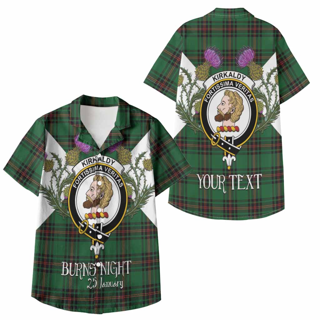 Kirkaldy Tartan Family Crest Kid Hawaiian Shirt Scottish Burns Night Thistle Floral