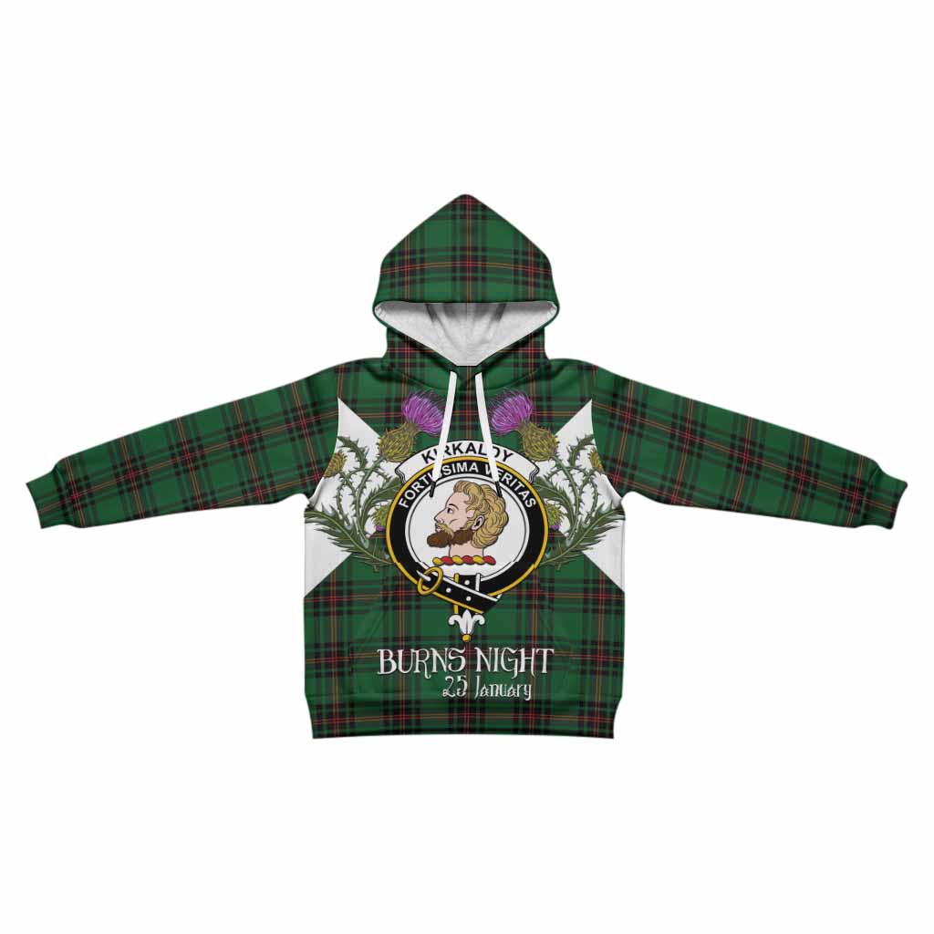 Kirkaldy Tartan Family Crest Kid Hoodie Scottish Burns Night Thistle Floral
