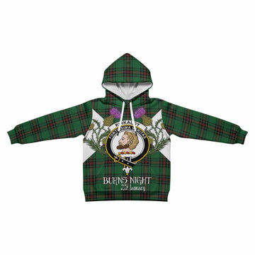 Kirkaldy Tartan Family Crest Kid Hoodie Scottish Burns Night Thistle Floral