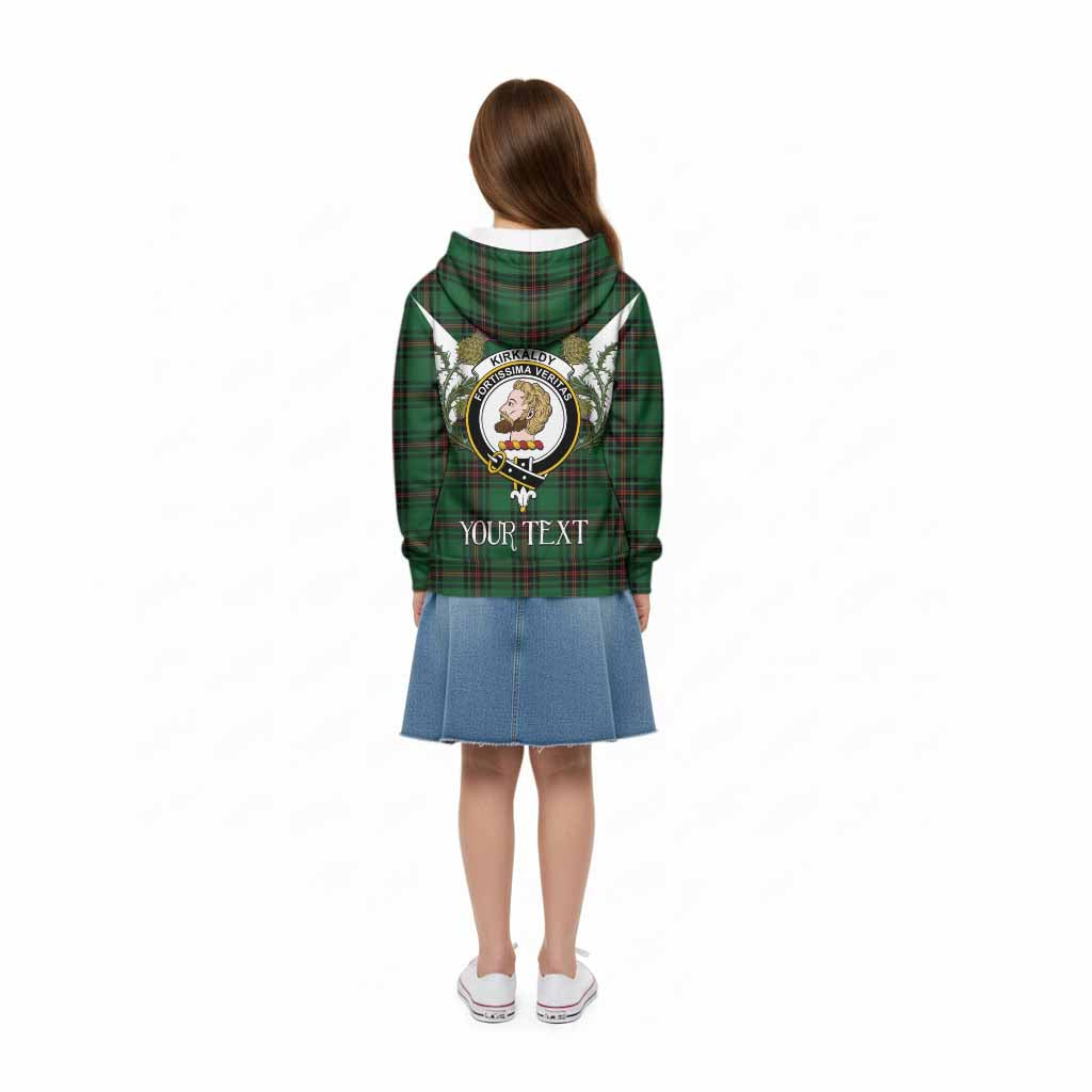Kirkaldy Tartan Family Crest Kid Hoodie Scottish Burns Night Thistle Floral