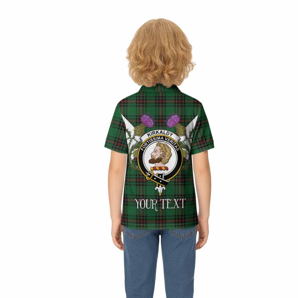 Kirkaldy Tartan Family Crest Kid Polo Shirt Scottish Burns Night Thistle Floral