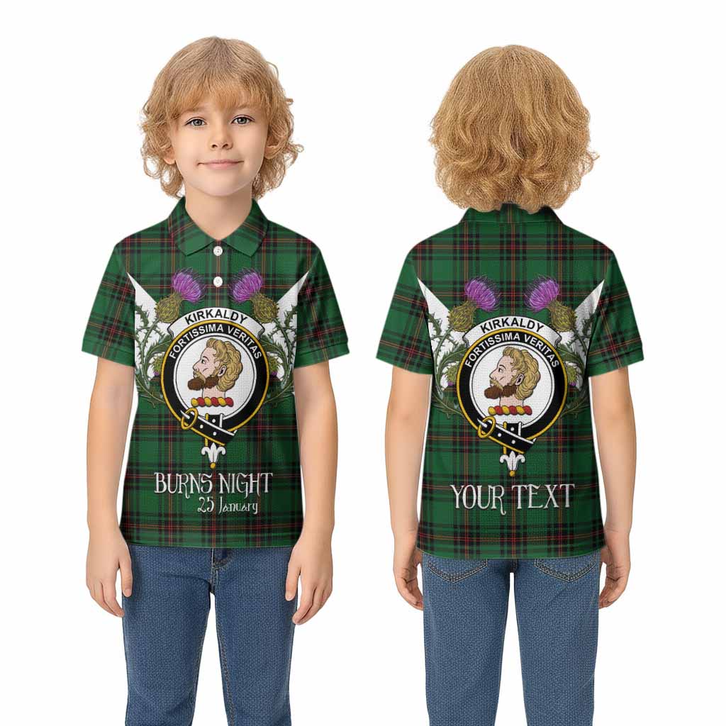 Kirkaldy Tartan Family Crest Kid Polo Shirt Scottish Burns Night Thistle Floral