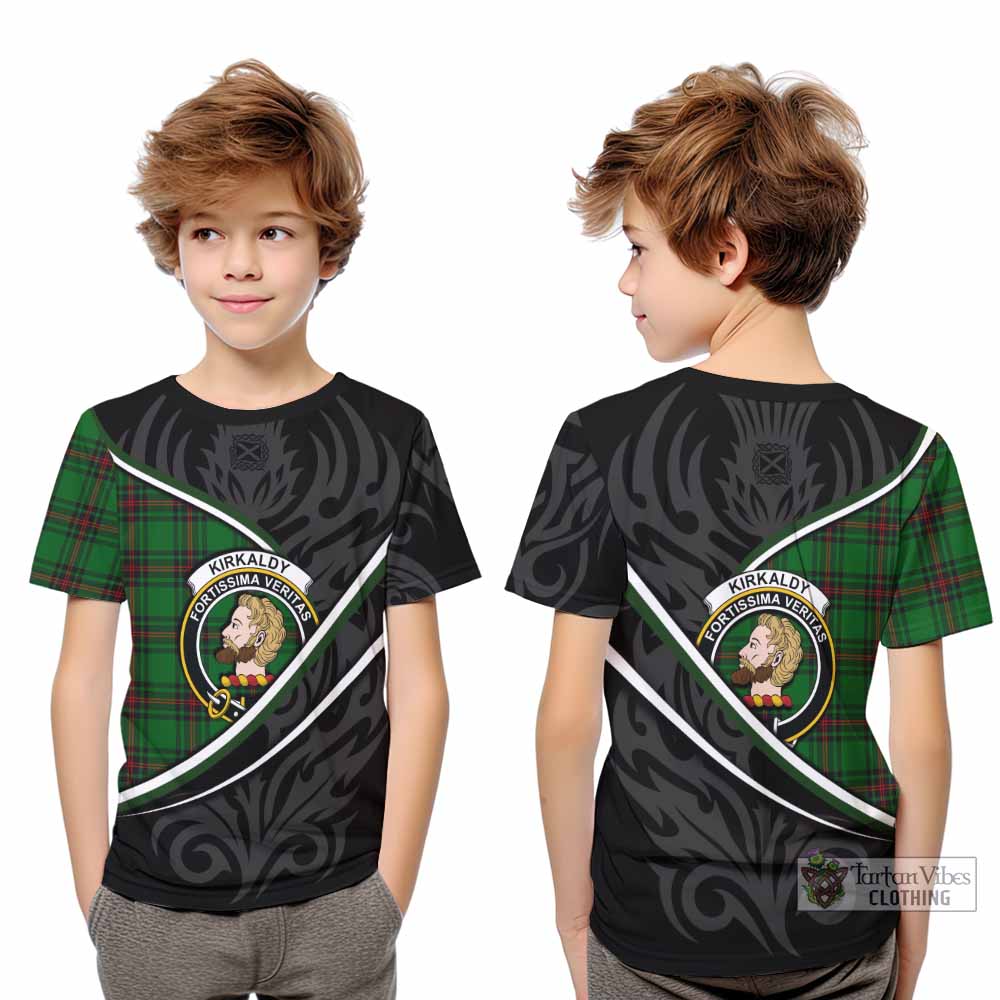 Kirkaldy Tartan Family Crest Kid T-shirt Celtic Scottish Thistle Floral - Tartan Vibes Clothing