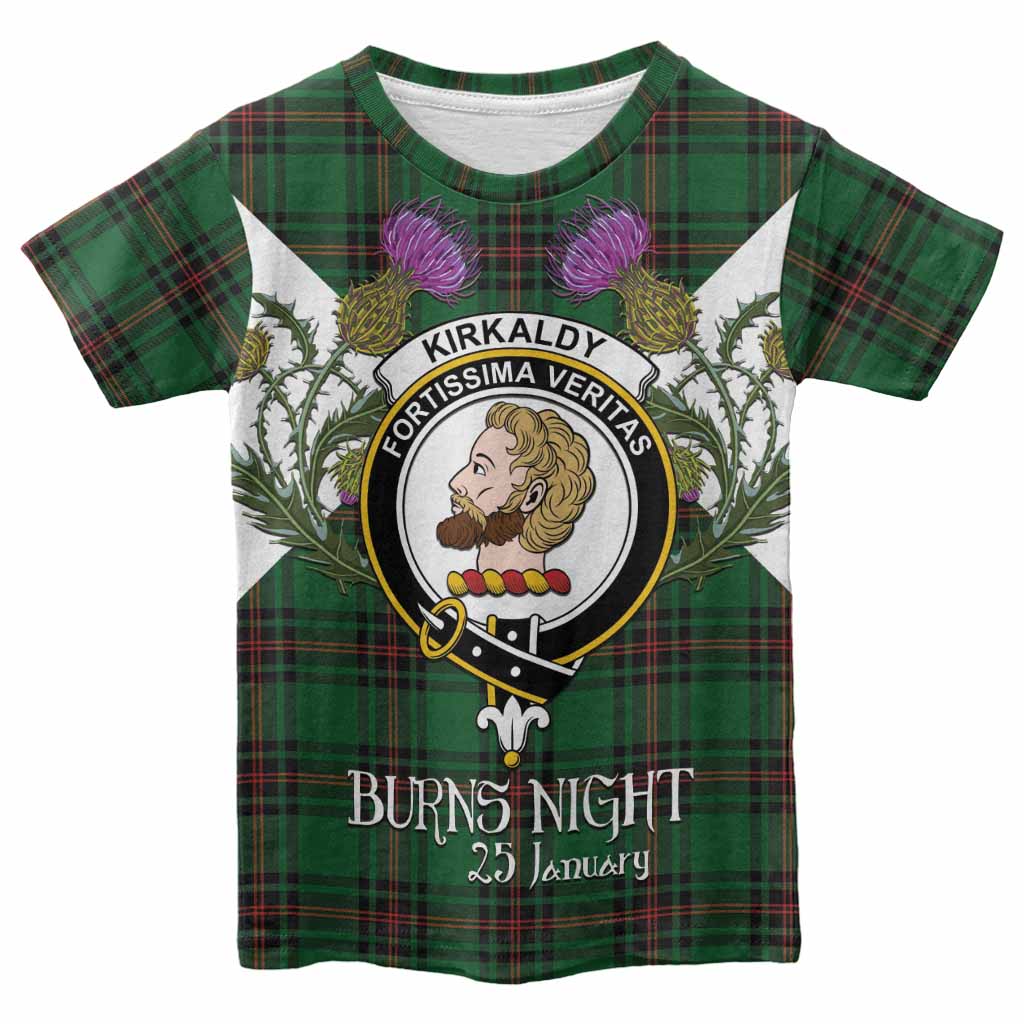 Kirkaldy Tartan Family Crest Kid T-shirt Scottish Burns Night Thistle Floral