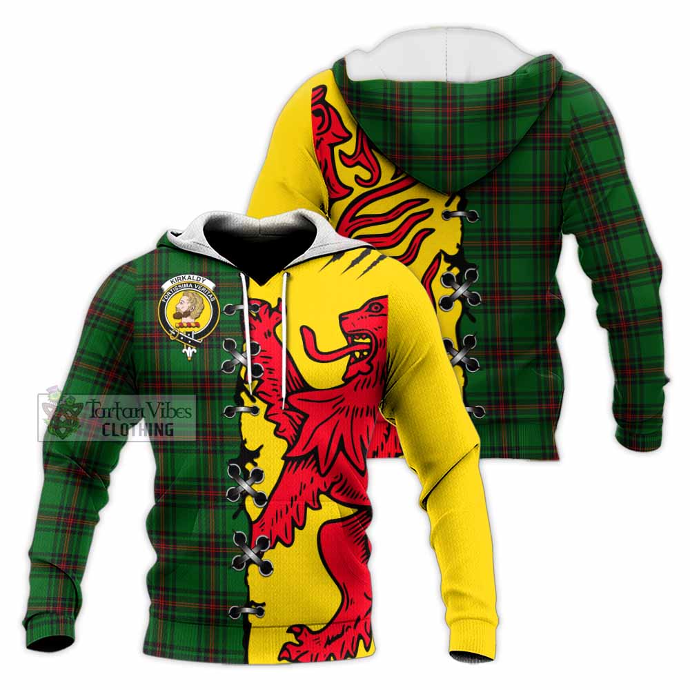 Kirkaldy Tartan Family Crest Knitted Hoodie Lion Rampant Honor - Tartan Vibes Clothing