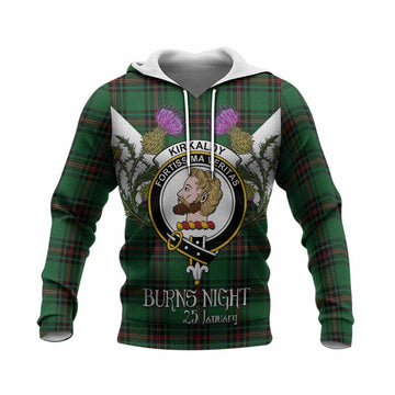 Kirkaldy Tartan Family Crest Knitted Hoodie Scottish Burns Night Thistle Floral