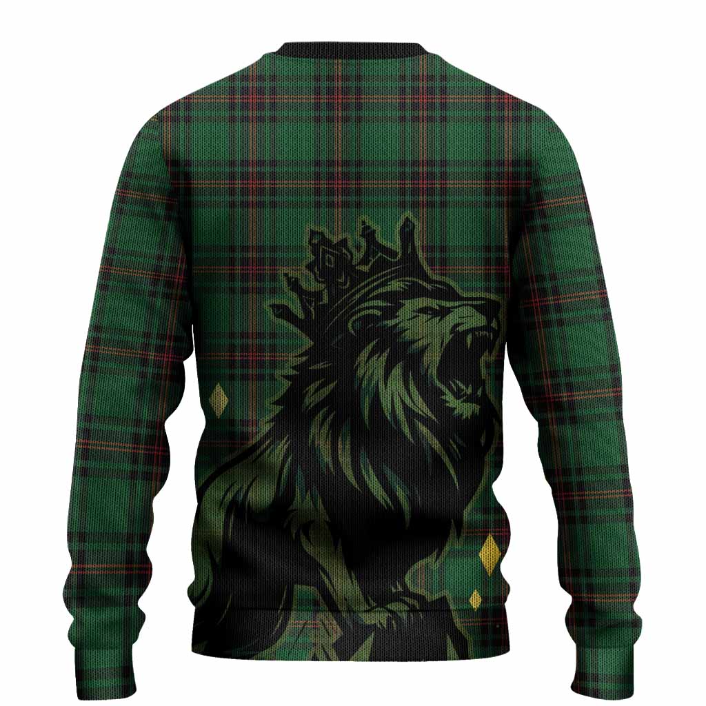 Kirkaldy Tartan Family Crest Knitted Sweater Crowned Lion Roaring
