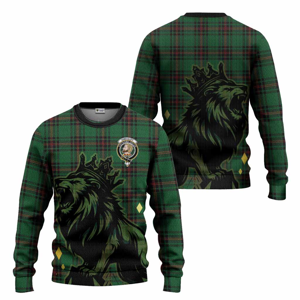 Kirkaldy Tartan Family Crest Knitted Sweater Crowned Lion Roaring