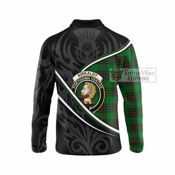 Kirkaldy Tartan Family Crest Long Sleeve Polo Shirt Celtic Scottish Thistle Floral