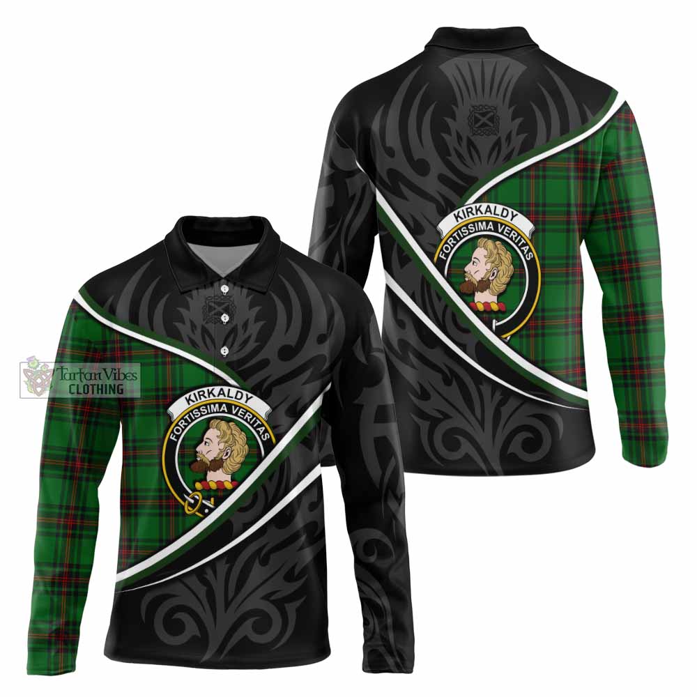 Kirkaldy Tartan Family Crest Long Sleeve Polo Shirt Celtic Scottish Thistle Floral - Tartan Vibes Clothing