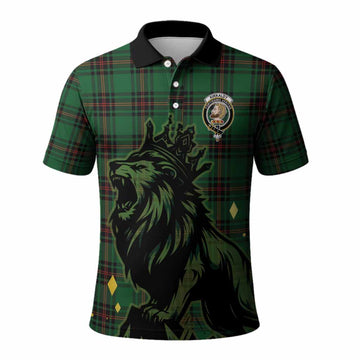 Kirkaldy Tartan Family Crest Polo Shirt Crowned Lion Roaring