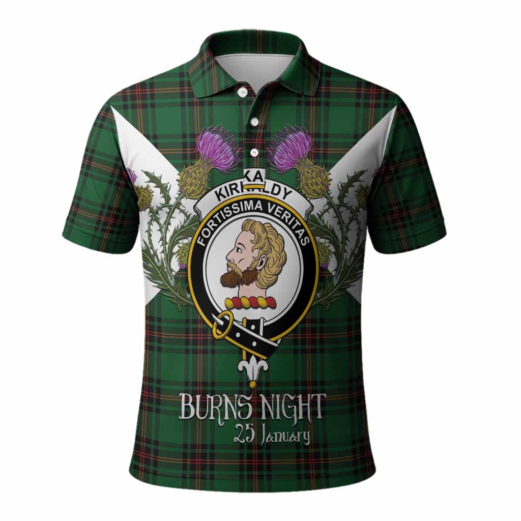 Kirkaldy Tartan Family Crest Polo Shirt Scottish Burns Night Thistle Floral