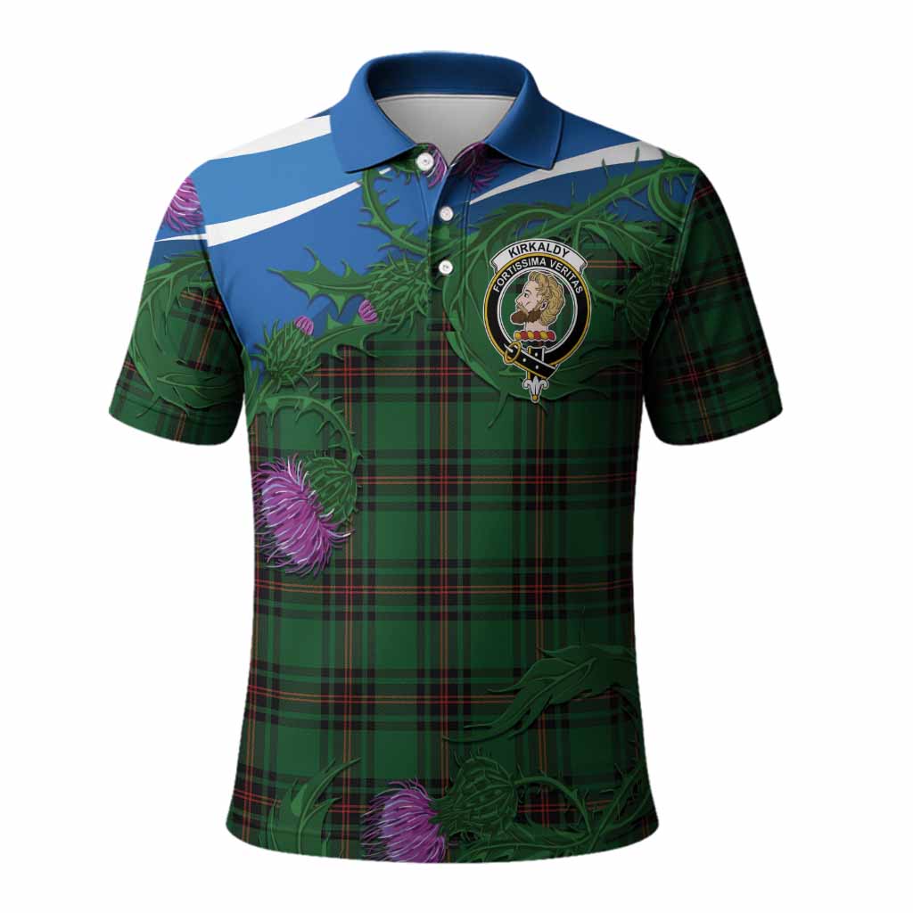 Kirkaldy Tartan Family Crest Polo Shirt Thistle in Minimalism