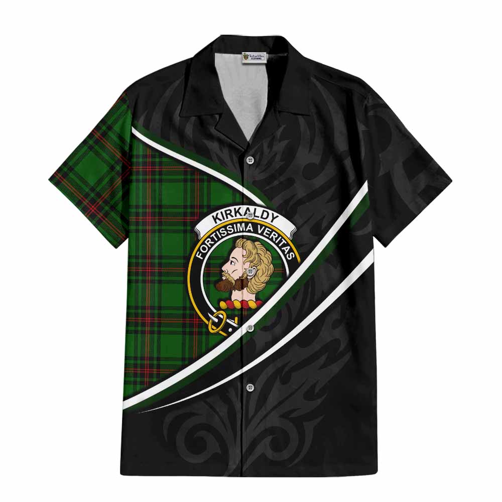 Kirkaldy Tartan Family Crest Short Sleeve Button Shirt Celtic Scottish Thistle Floral - Tartan Vibes Clothing