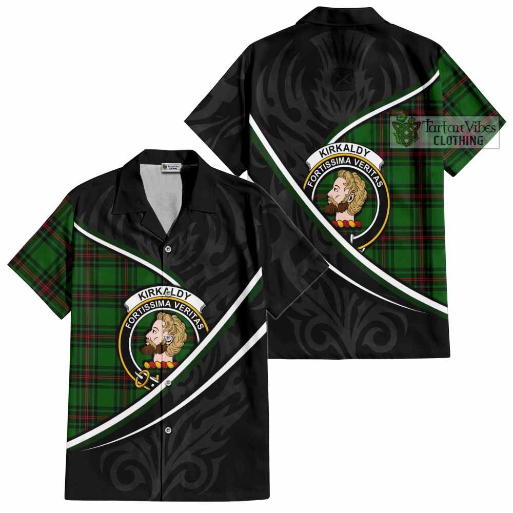 Kirkaldy Tartan Family Crest Short Sleeve Button Shirt Celtic Scottish Thistle Floral - Tartan Vibes Clothing