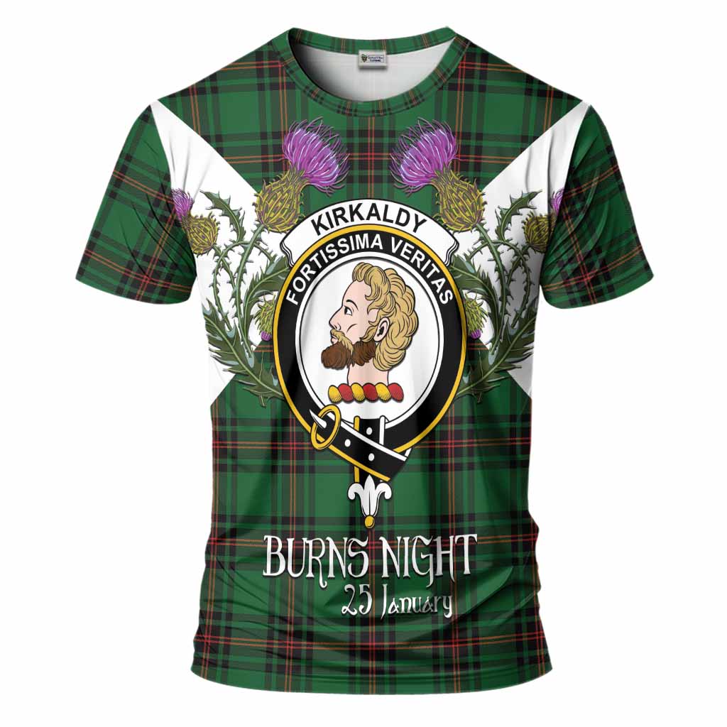 Kirkaldy Tartan Family Crest T-Shirt Scottish Burns Night Thistle Floral