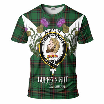 Kirkaldy Tartan Family Crest T-Shirt Scottish Burns Night Thistle Floral