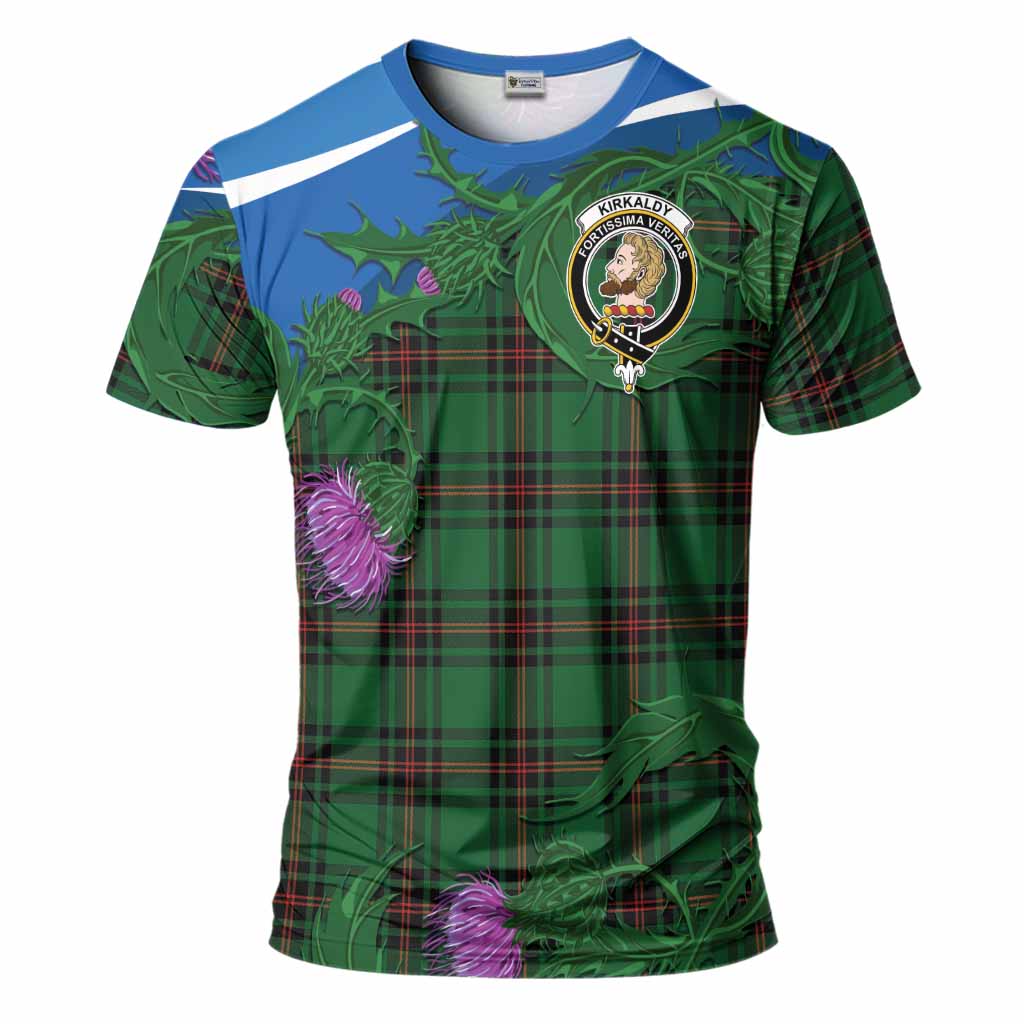 Kirkaldy Tartan Family Crest T-Shirt Thistle in Minimalism