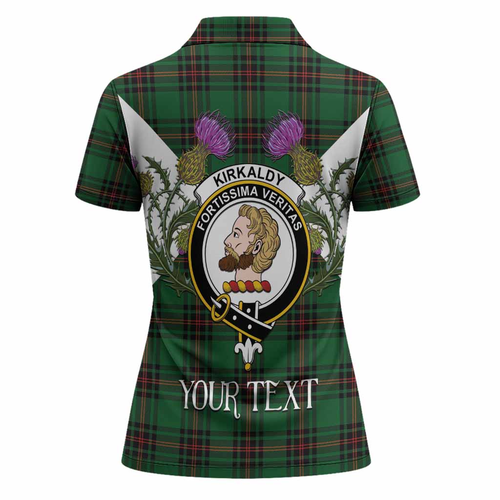 Kirkaldy Tartan Family Crest Women Polo Shirt Scottish Burns Night Thistle Floral