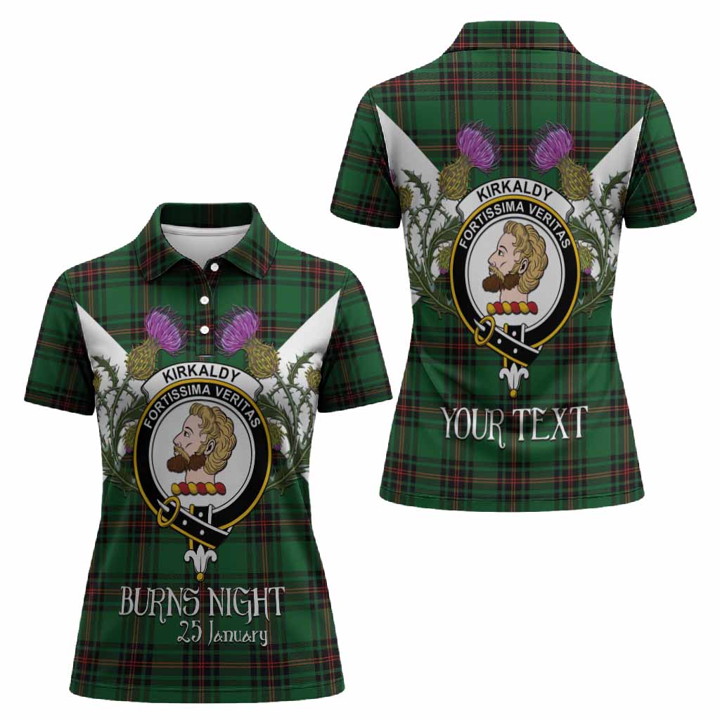 Kirkaldy Tartan Family Crest Women Polo Shirt Scottish Burns Night Thistle Floral