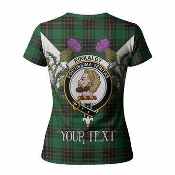 Kirkaldy Tartan Family Crest Women T shirt Scottish Burns Night Thistle Floral