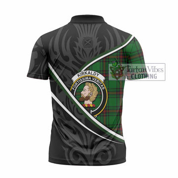 Kirkaldy Tartan Family Crest Zipper Polo Shirt Celtic Scottish Thistle Floral