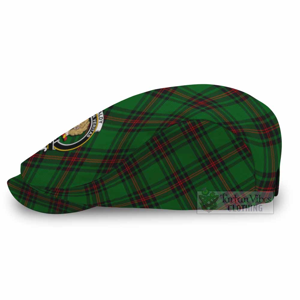 Kirkaldy Tartan Flat Cap, Jeff Cap Cross Style with Family Crest - Tartan Vibes Clothing