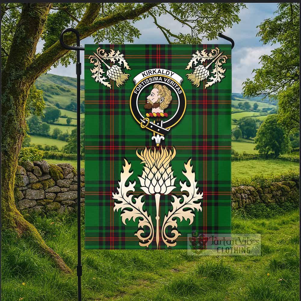 Kirkaldy Tartan Garden Flag with Golden Regal Scottish Thistle Emblem - Tartan Vibes Clothing