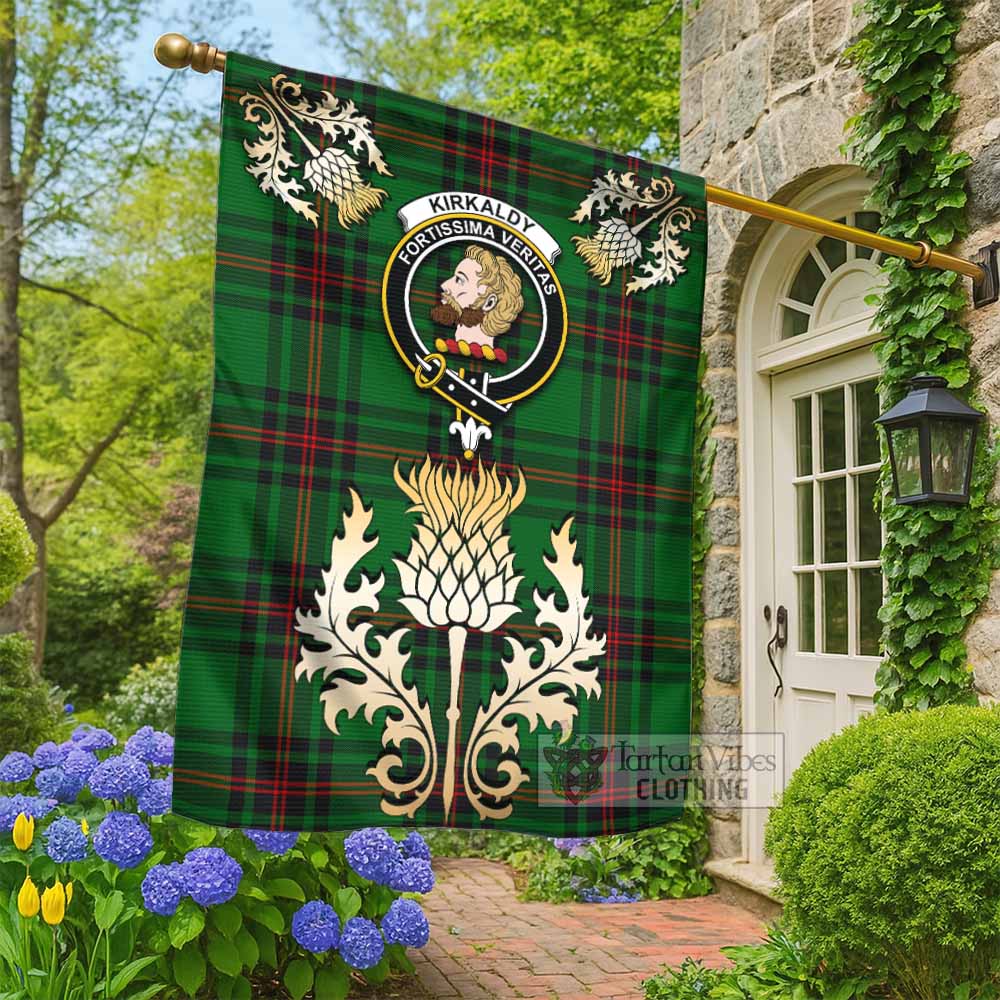 Kirkaldy Tartan Garden Flag with Golden Regal Scottish Thistle Emblem - Tartan Vibes Clothing