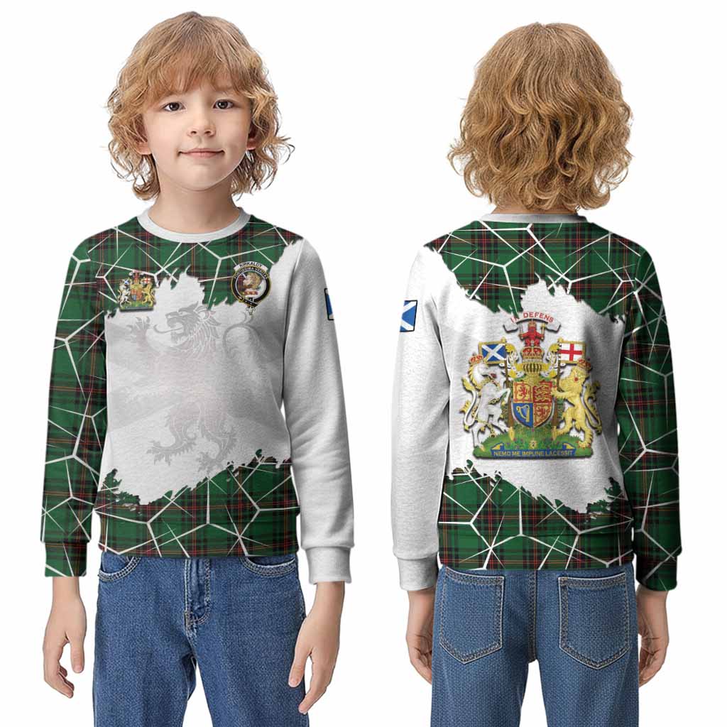 Kirkaldy Tartan Kid Knitted Sweatshirt with Family Crest and Lion Rampant Grunge Style