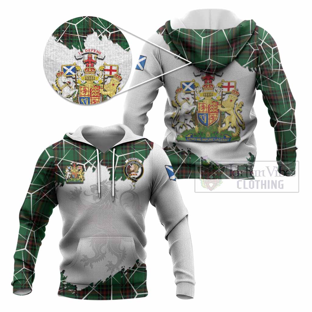 Kirkaldy Tartan Knitted Hoodie with Family Crest and Lion Rampant Grunge Style