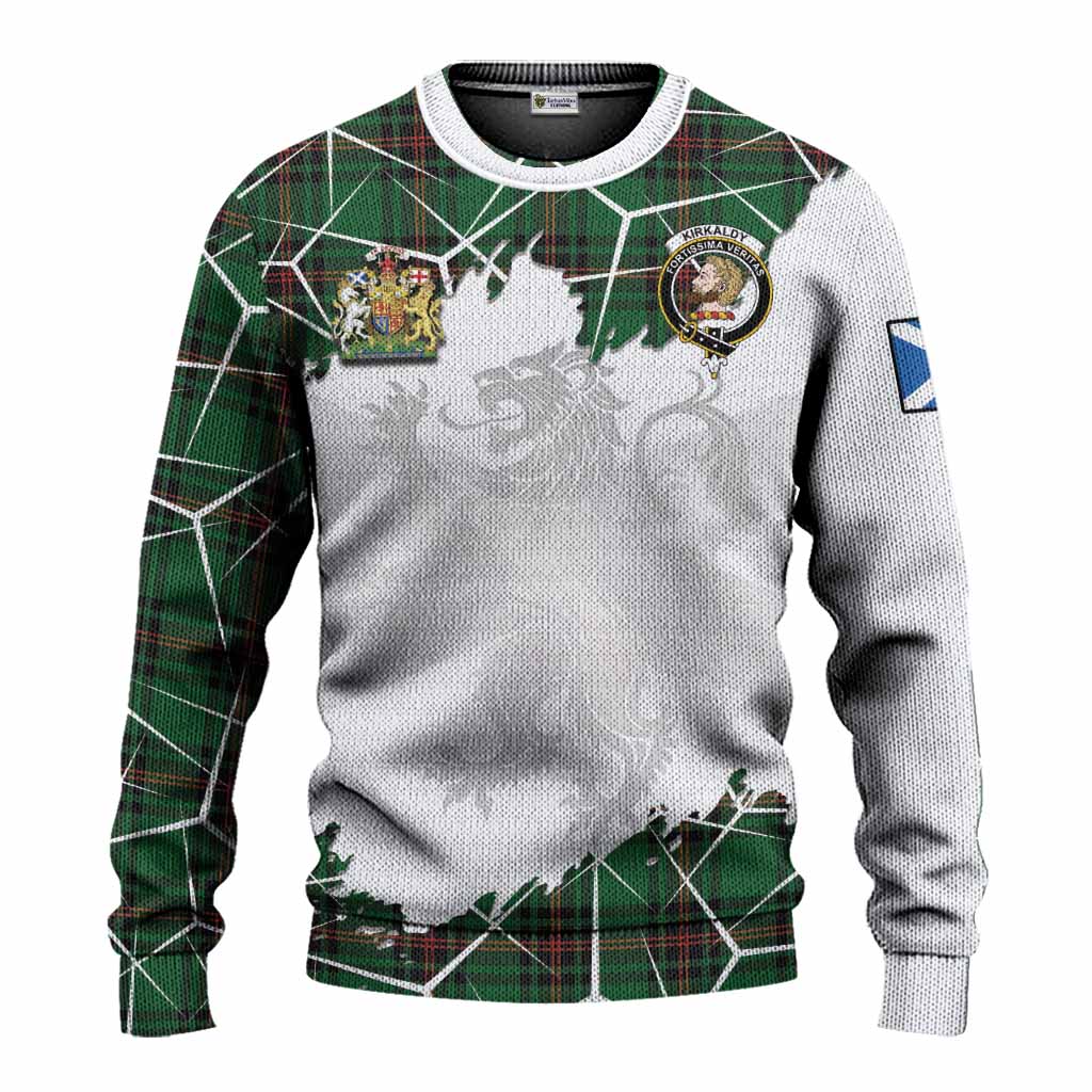 Kirkaldy Tartan Knitted Sweater with Family Crest and Lion Rampant Grunge Style