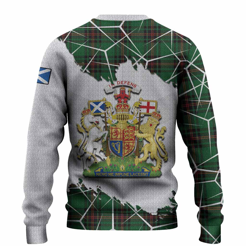 Kirkaldy Tartan Knitted Sweater with Family Crest and Lion Rampant Grunge Style