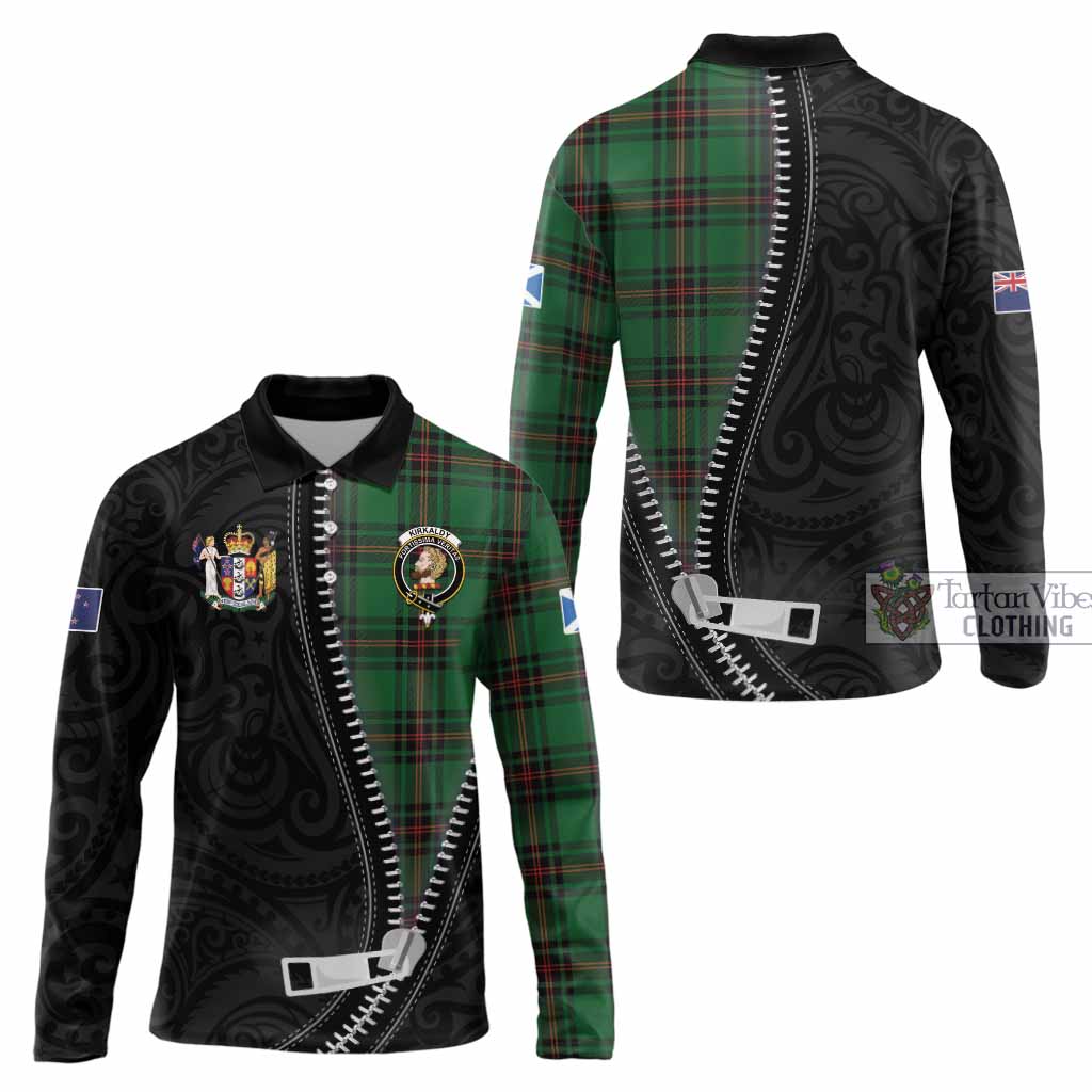 Kirkaldy Tartan Long Sleeve Polo Shirt New Zealand Pattern Unique Zipper Stylized