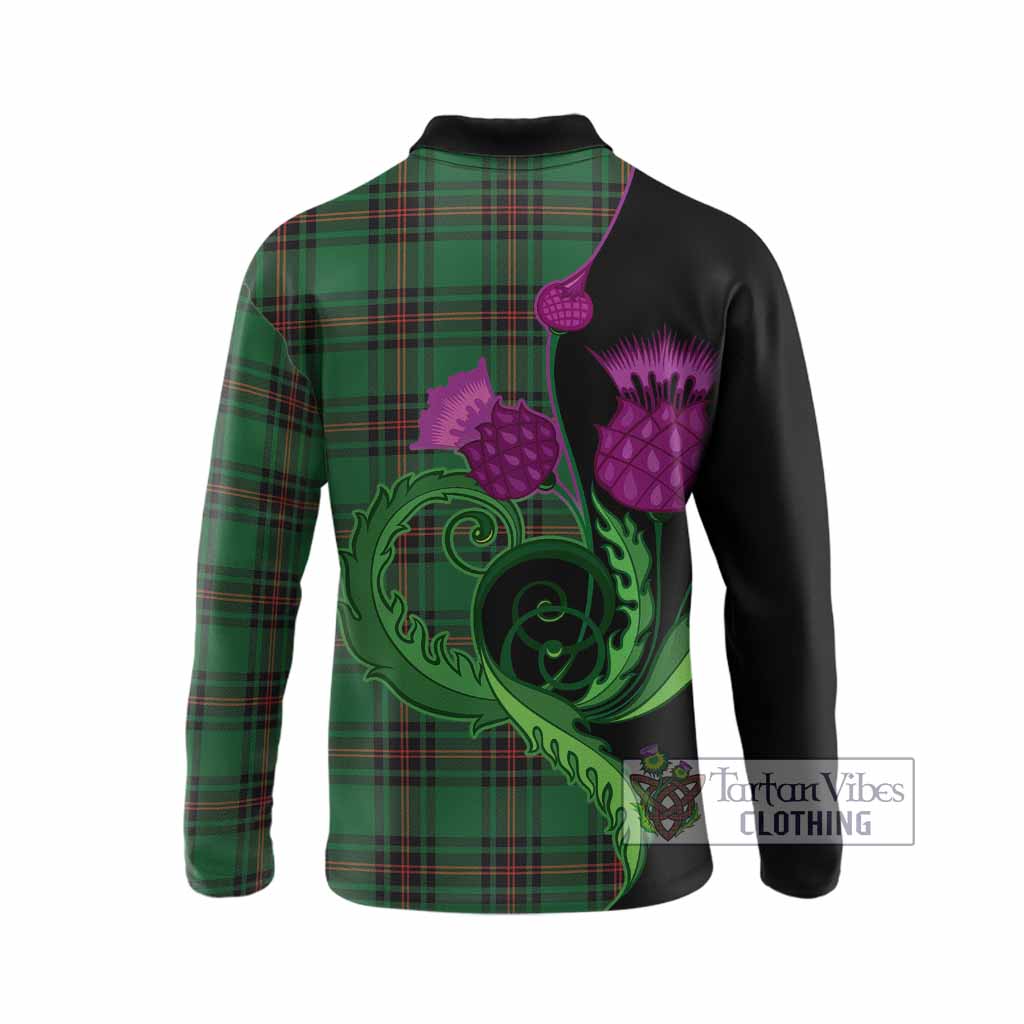 Kirkaldy Tartan Long Sleeve Polo Shirt Traditional Scottish Thistle
