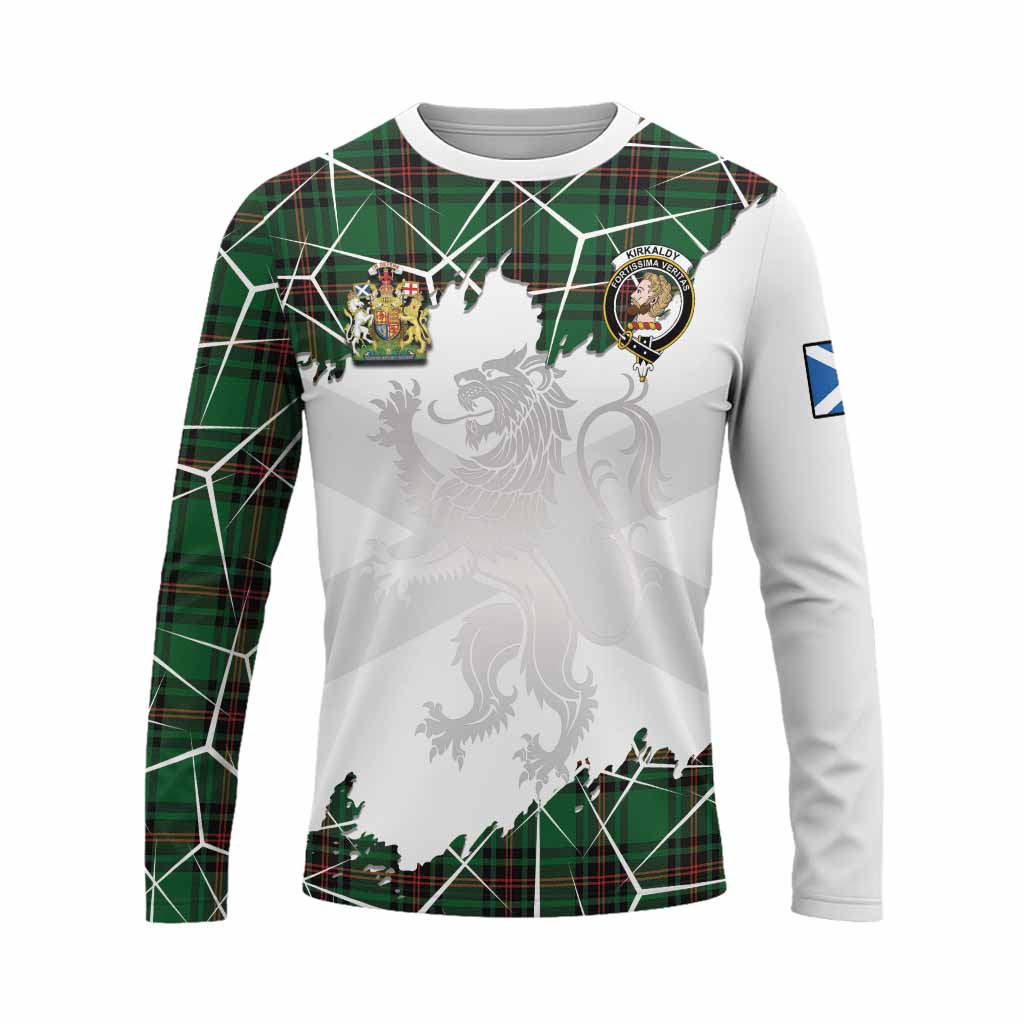 Kirkaldy Tartan Long Sleeve T-Shirt with Family Crest and Lion Rampant Grunge Style