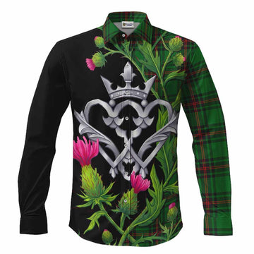 Kirkaldy Tartan Luckenbooth Long Sleeve Button Shirts Silver Heart Crown Thistle Floral